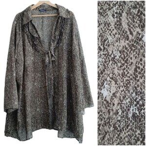 PENNINGTONS Semisheer Long Front Tie Cardigan Lightweight Animal Print Sz 3X